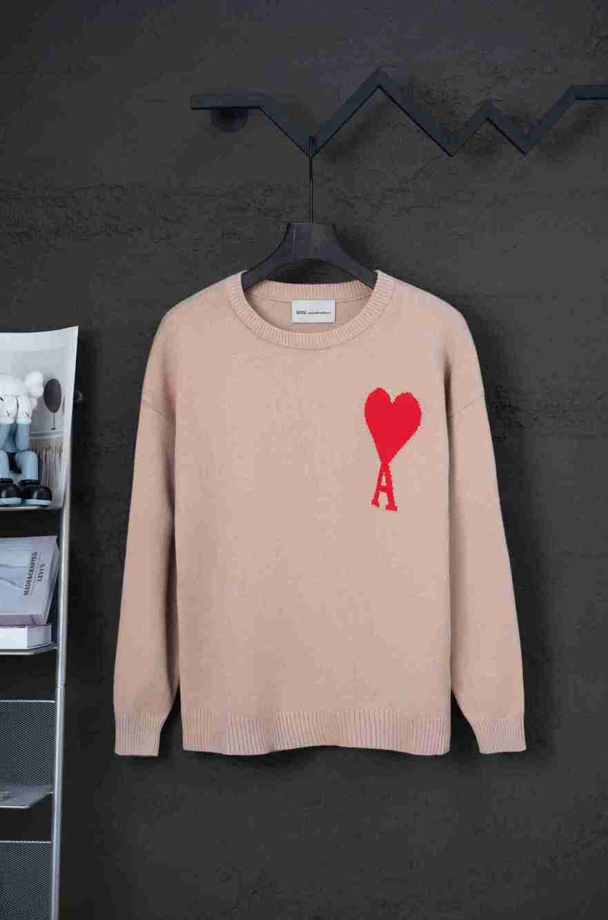 AMI Paris Beige Unisex Red Heart‑A Crewneck Sweater